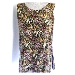 M 100% Silk Shell Sleeveless Top Animal Print